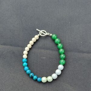 Turquoise and Green Beaded Toggle Clasp Bracelet